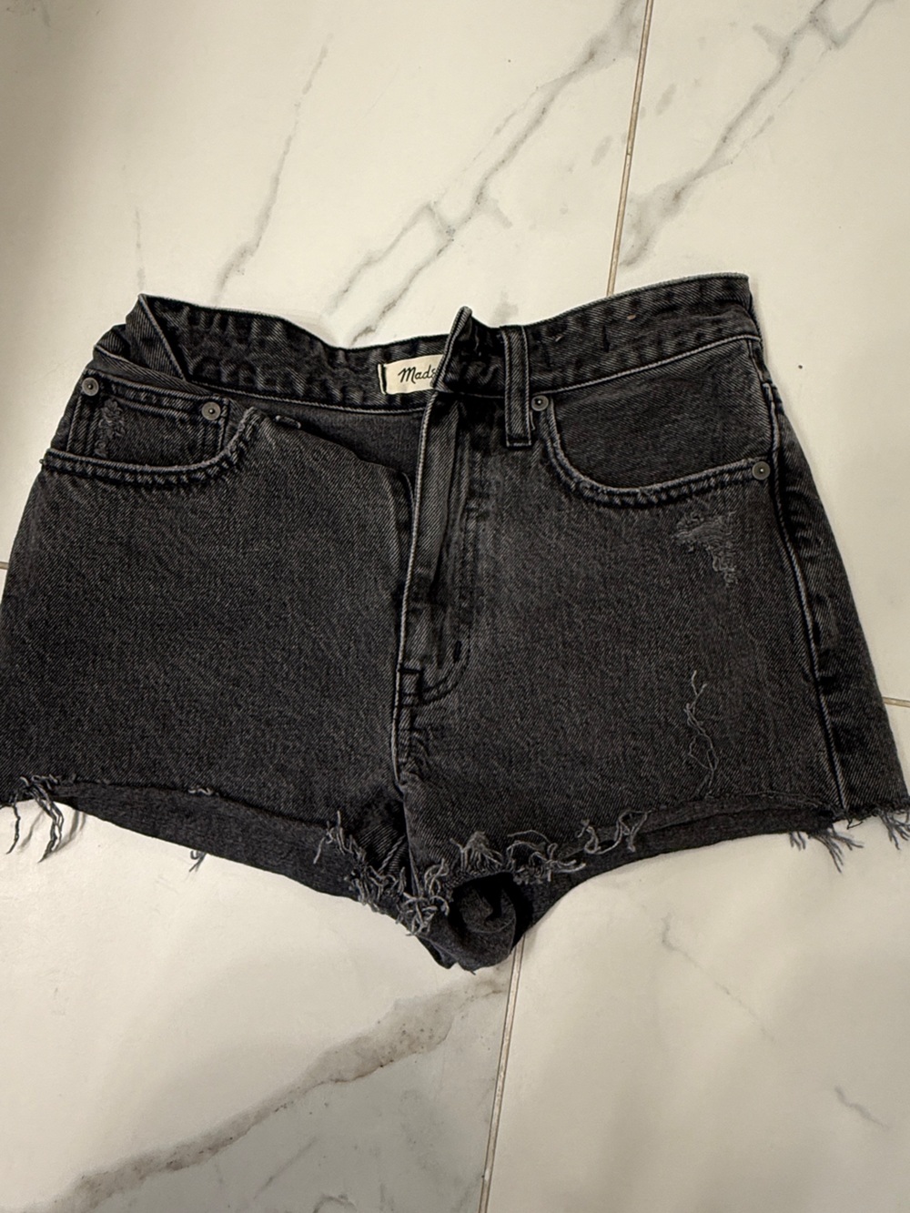 Madewell Black Distressed High-Rise Denim Shorts